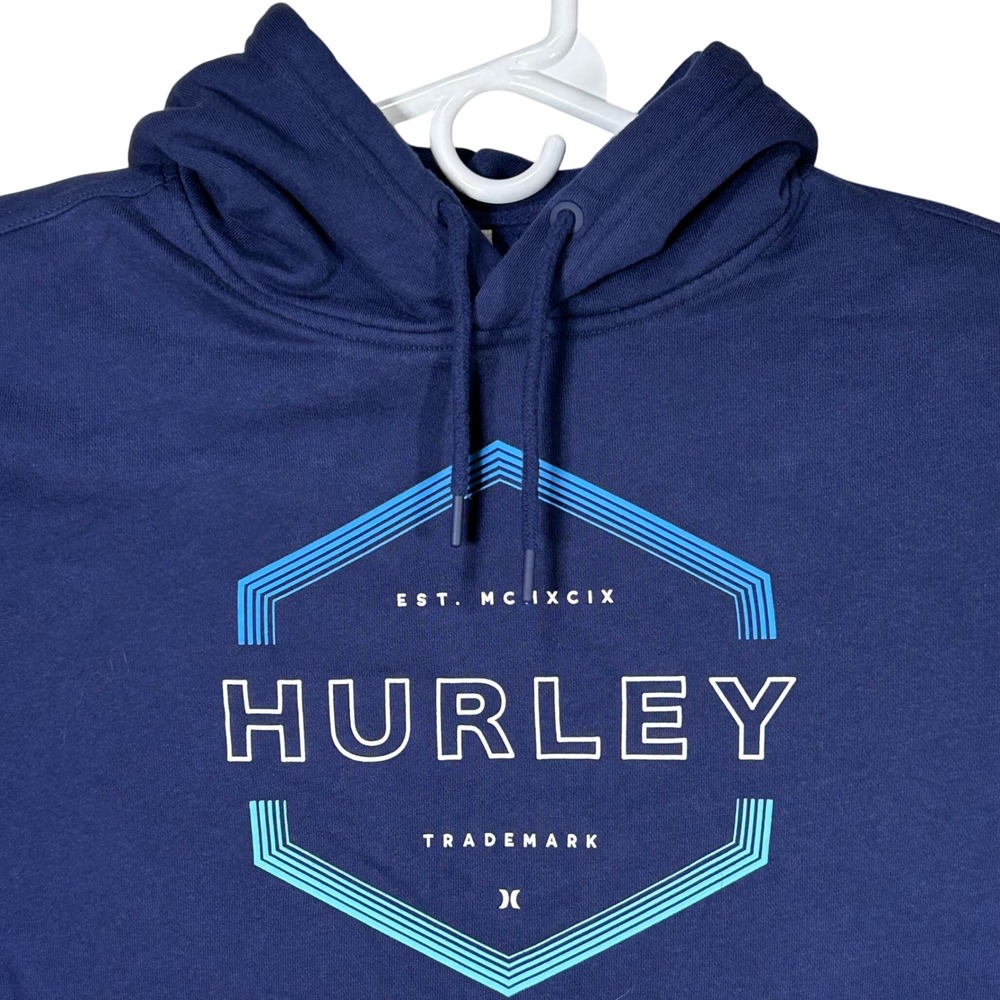 Hurley Hoodie Mens Small Navy Blue Pullover Long Sleeve‎ Graphic Logo Sweatshirt